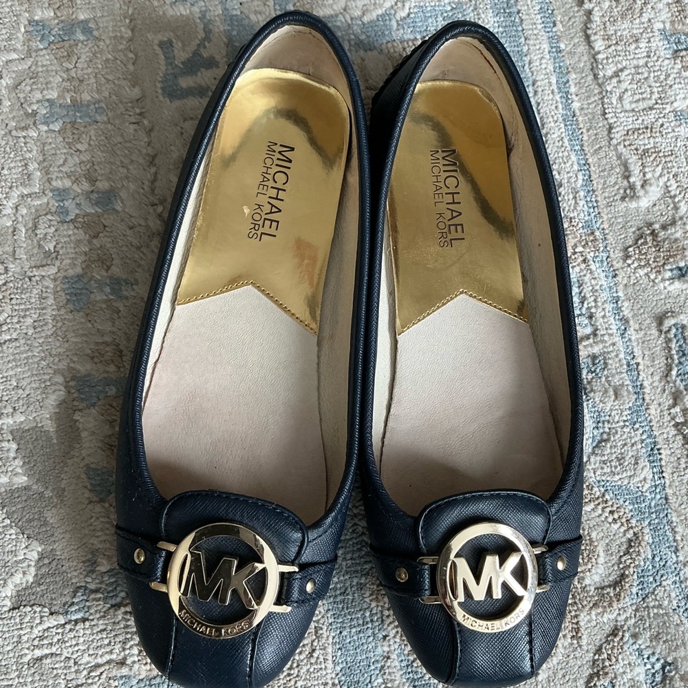 Michael Kors Navy Blue Flats with Gold Accents